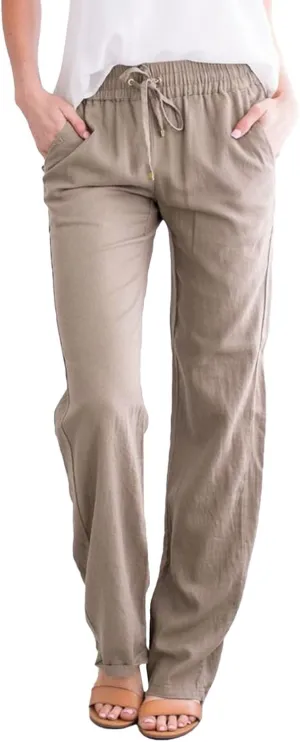 Women's Linen Pants Wide Leg Yoga Pants for Women High Waist Stretch Dress Women's Linen Blend Trousers with Pocket