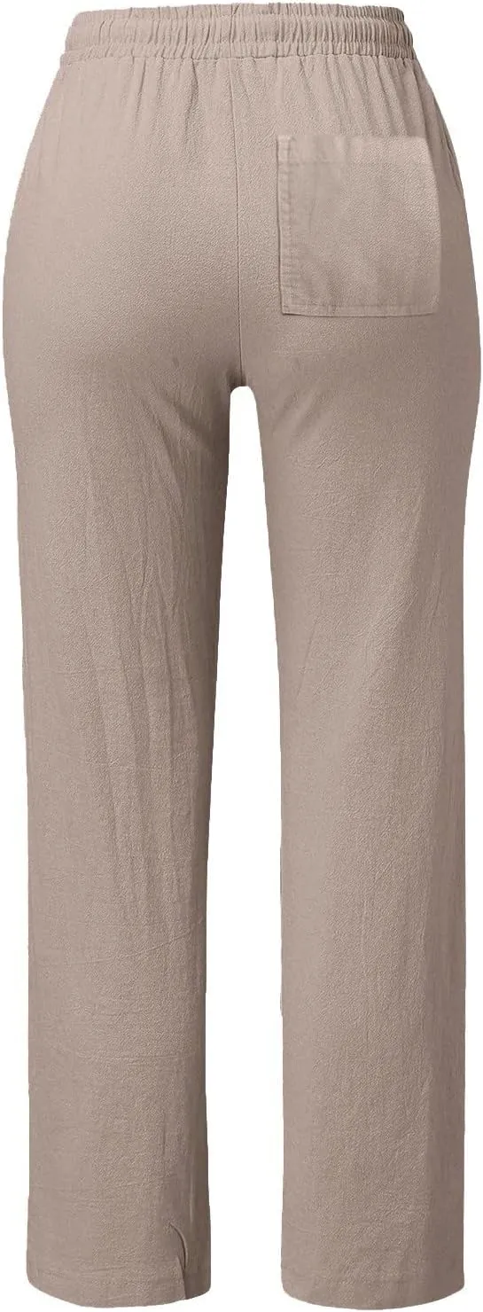 Women's Linen Pants Wide Leg Yoga Pants for Women High Waist Stretch Dress Women's Linen Blend Trousers with Pocket