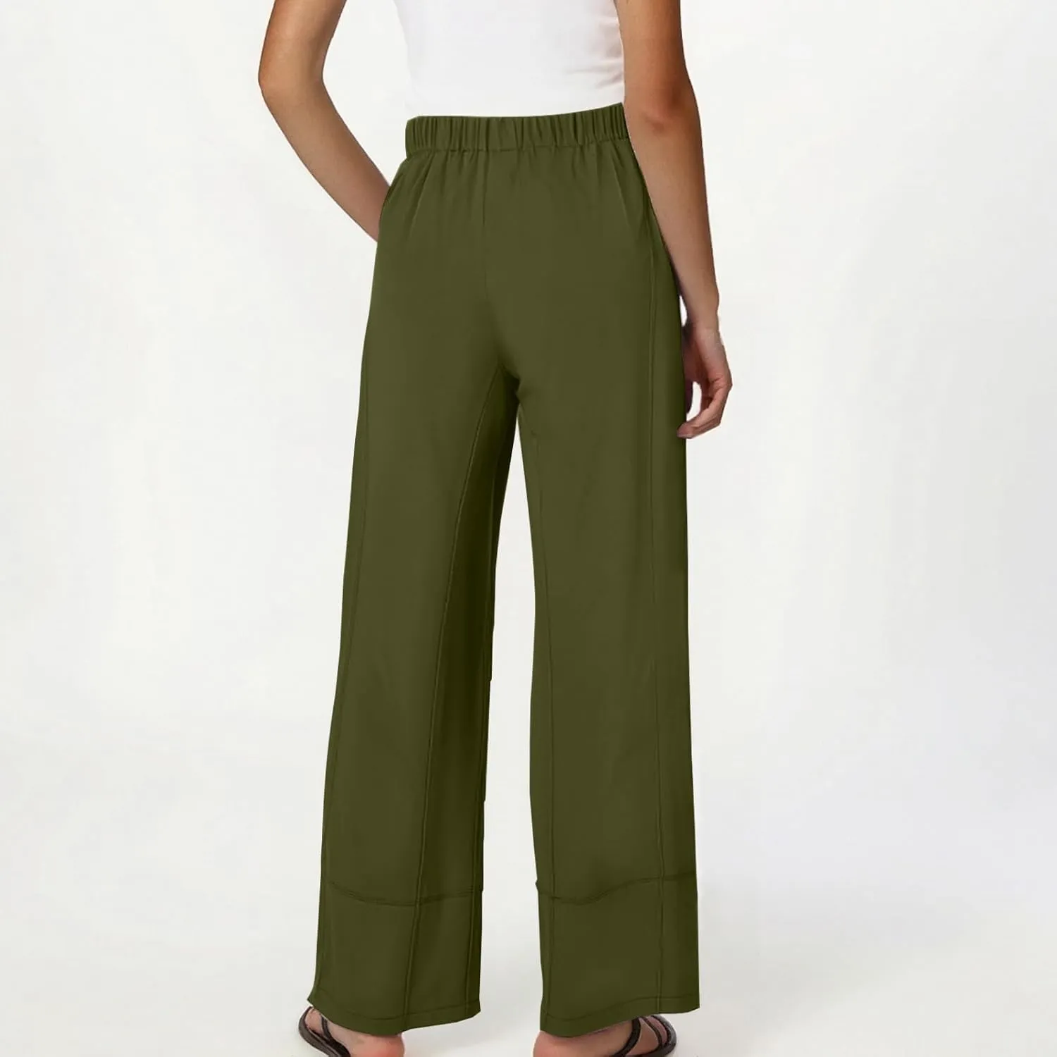 Womens Linen Pants with Pocket Summer High Waist Casual Wide Leg Pants Plus Size Trendy Flowy Palazzo Trousers