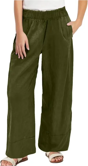 Womens Linen Pants with Pocket Summer High Waist Casual Wide Leg Pants Plus Size Trendy Flowy Palazzo Trousers