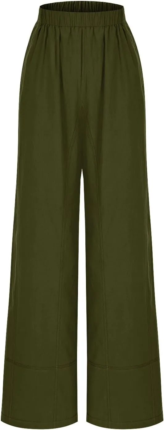 Womens Linen Pants with Pocket Summer High Waist Casual Wide Leg Pants Plus Size Trendy Flowy Palazzo Trousers