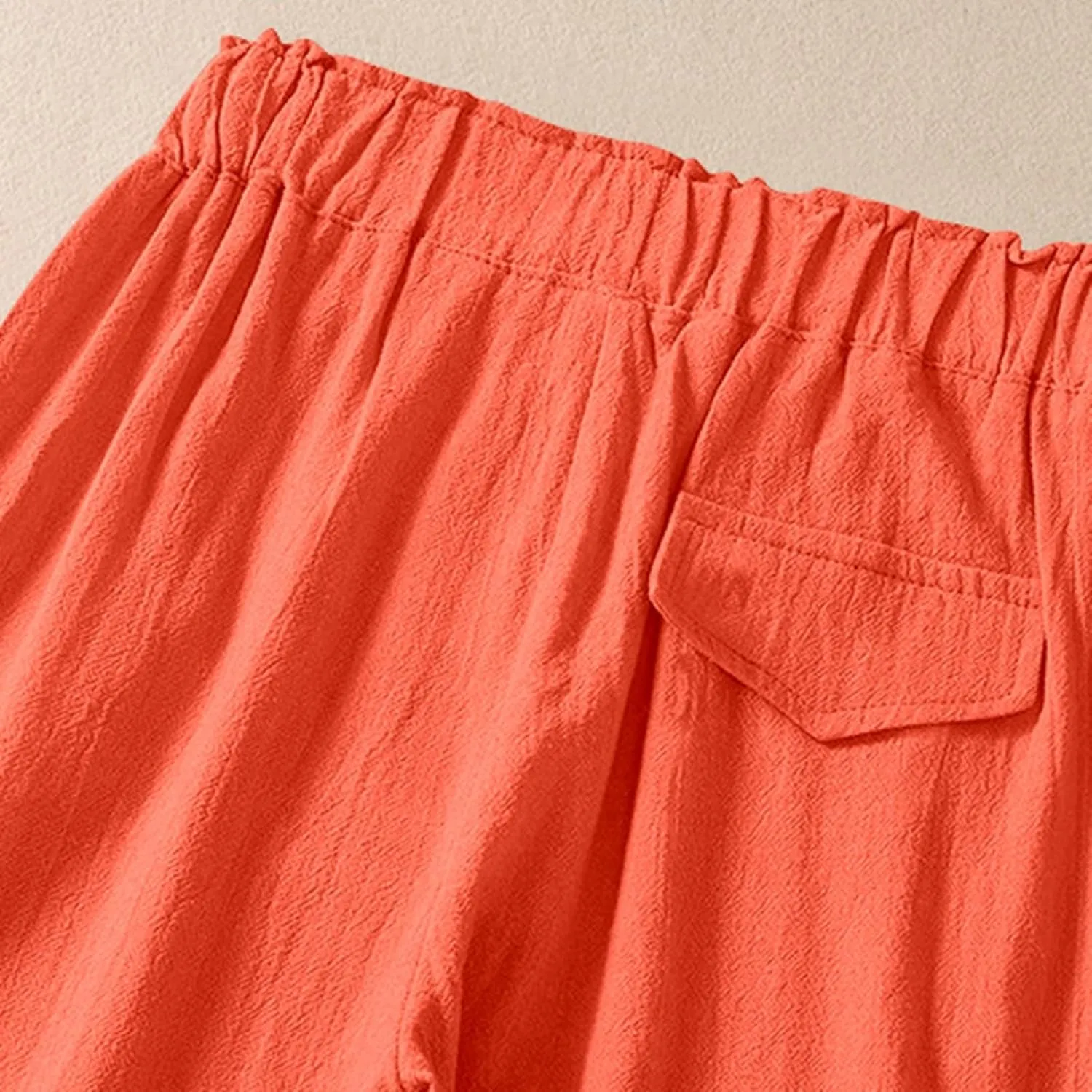 Women's Linen Summer Capris Pants Wide Leg High Elastic Waist Palazzo Pants Boho Beach Trousers Vacation Outfits