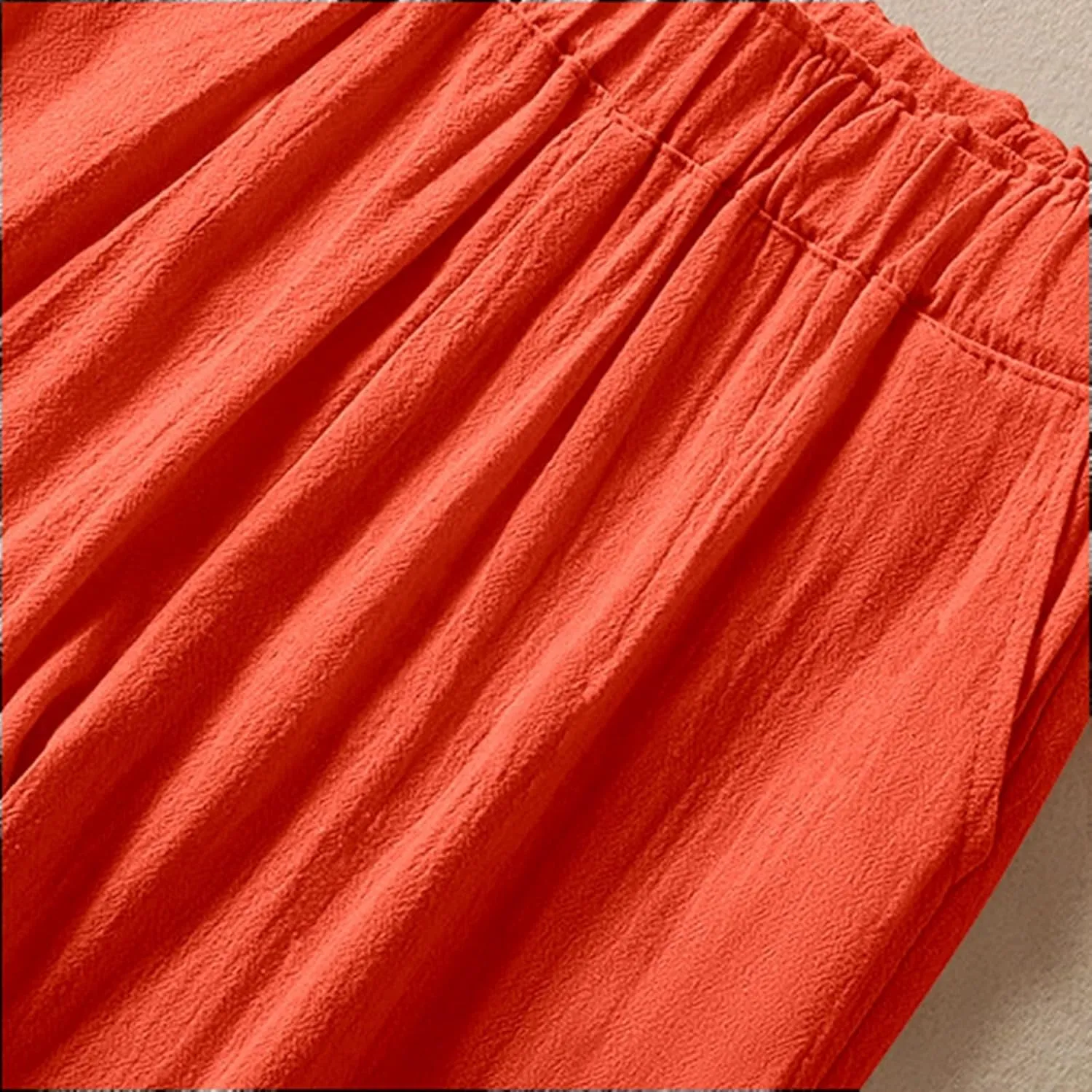 Women's Linen Summer Capris Pants Wide Leg High Elastic Waist Palazzo Pants Boho Beach Trousers Vacation Outfits