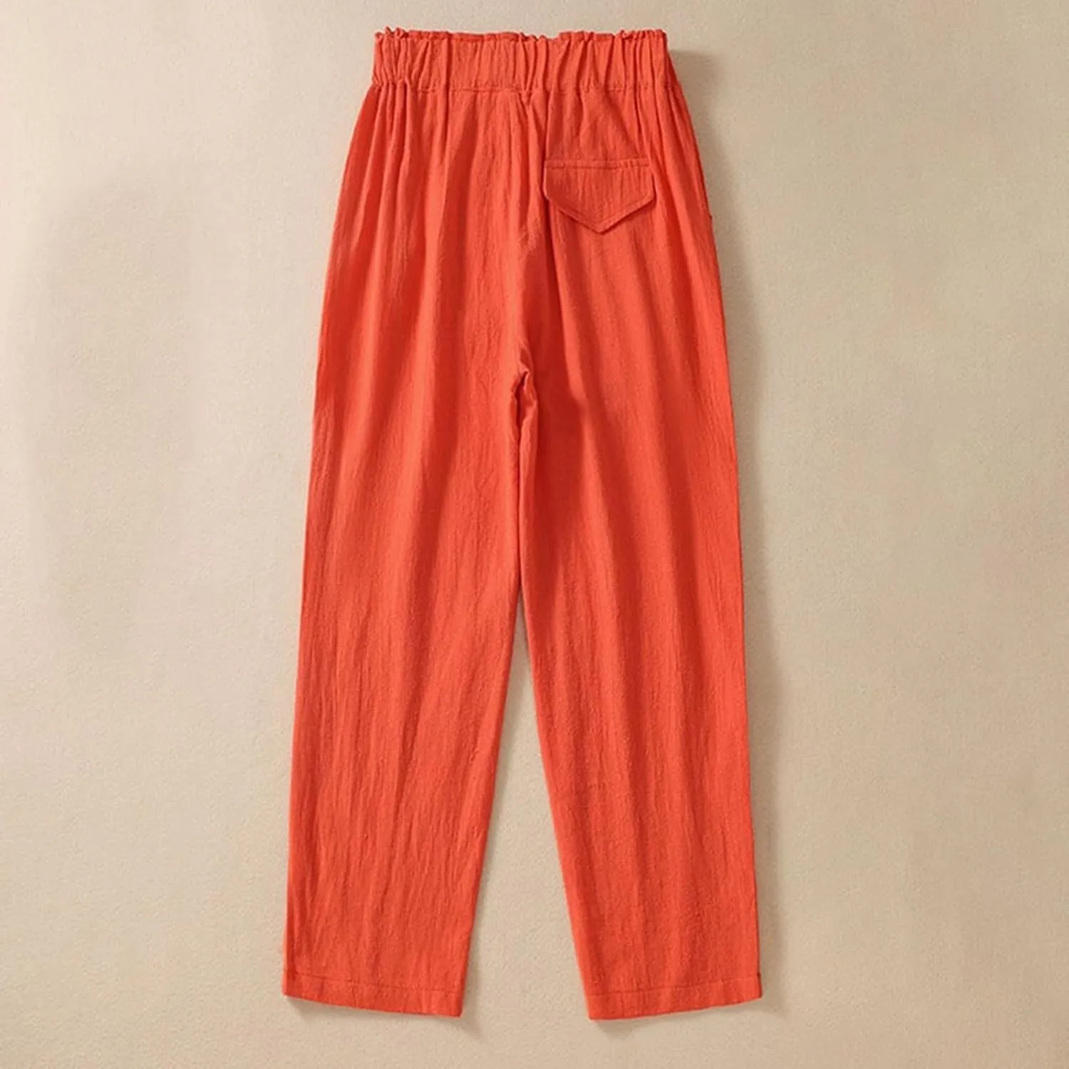 Women's Linen Summer Capris Pants Wide Leg High Elastic Waist Palazzo Pants Boho Beach Trousers Vacation Outfits