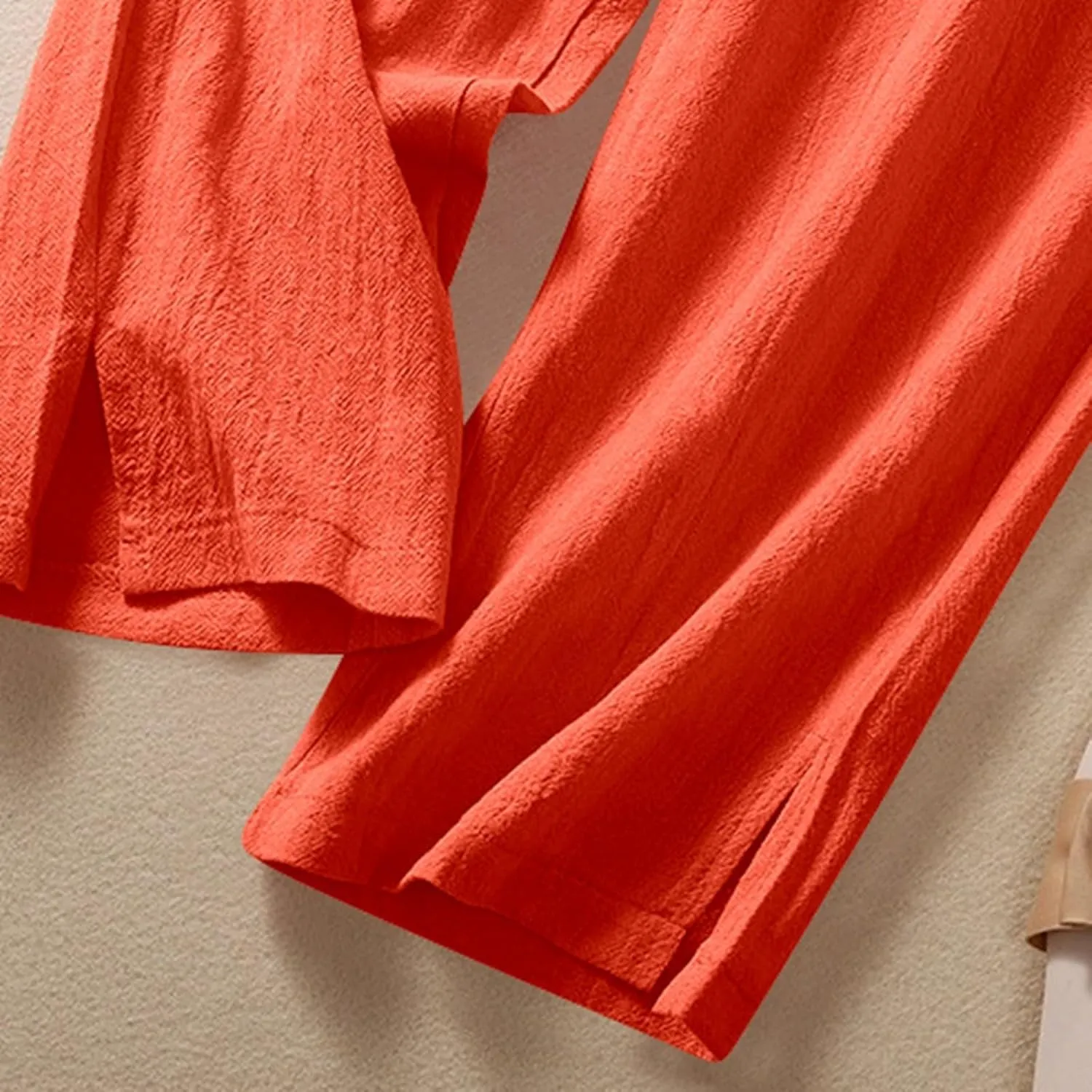 Women's Linen Summer Capris Pants Wide Leg High Elastic Waist Palazzo Pants Boho Beach Trousers Vacation Outfits
