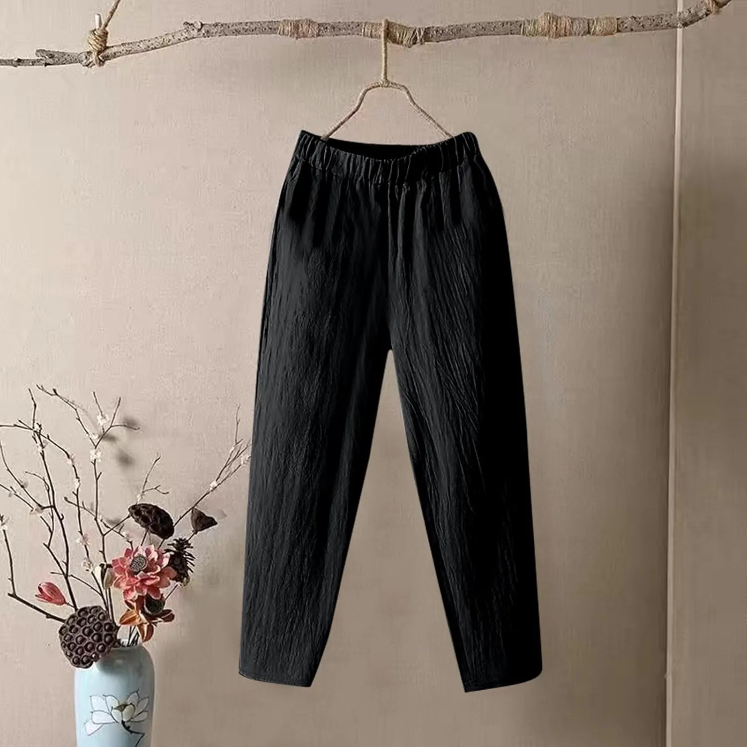 Womens Pants, Peasant Pants Linen Straight Leg Trendy Casual Loose Cotton Wide
