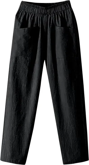 Womens Pants, Peasant Pants Linen Straight Leg Trendy Casual Loose Cotton Wide