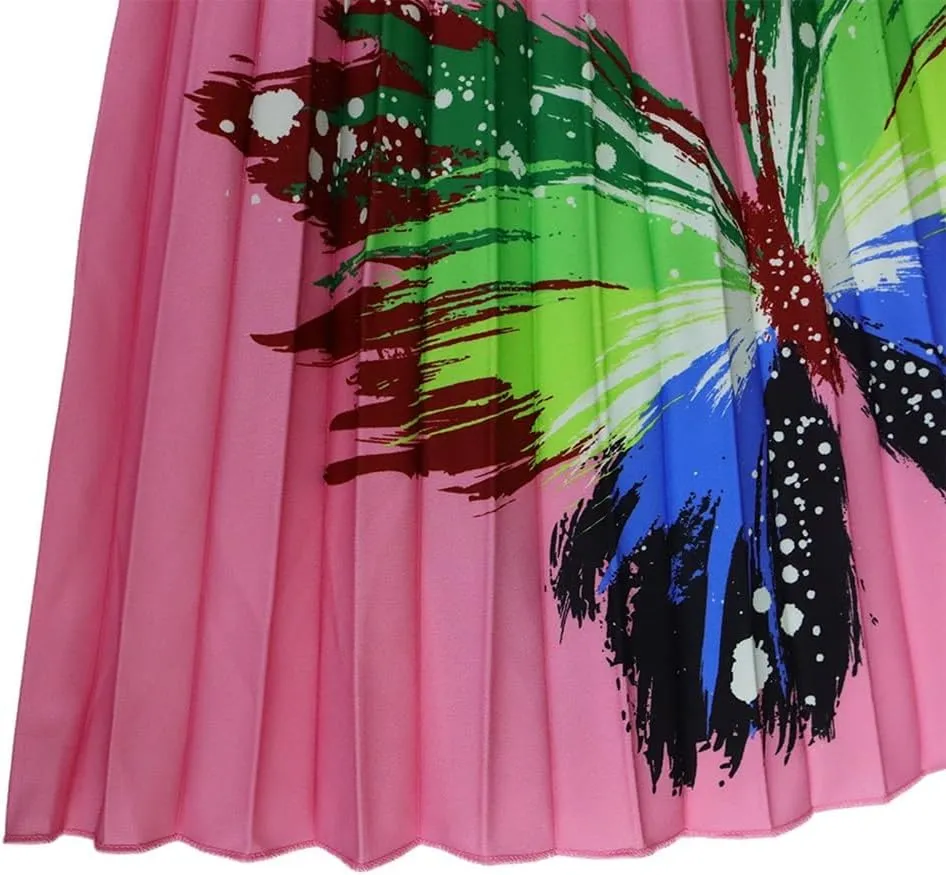 Women's Prom Dresses Sexy Printed Tops Pleated Large Skirt Half-Body Skirt Set Formal Dresses