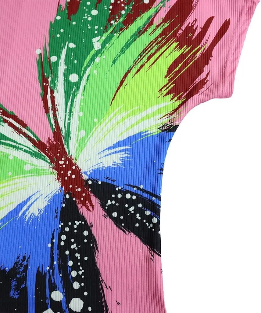 Women's Prom Dresses Sexy Printed Tops Pleated Large Skirt Half-Body Skirt Set Formal Dresses