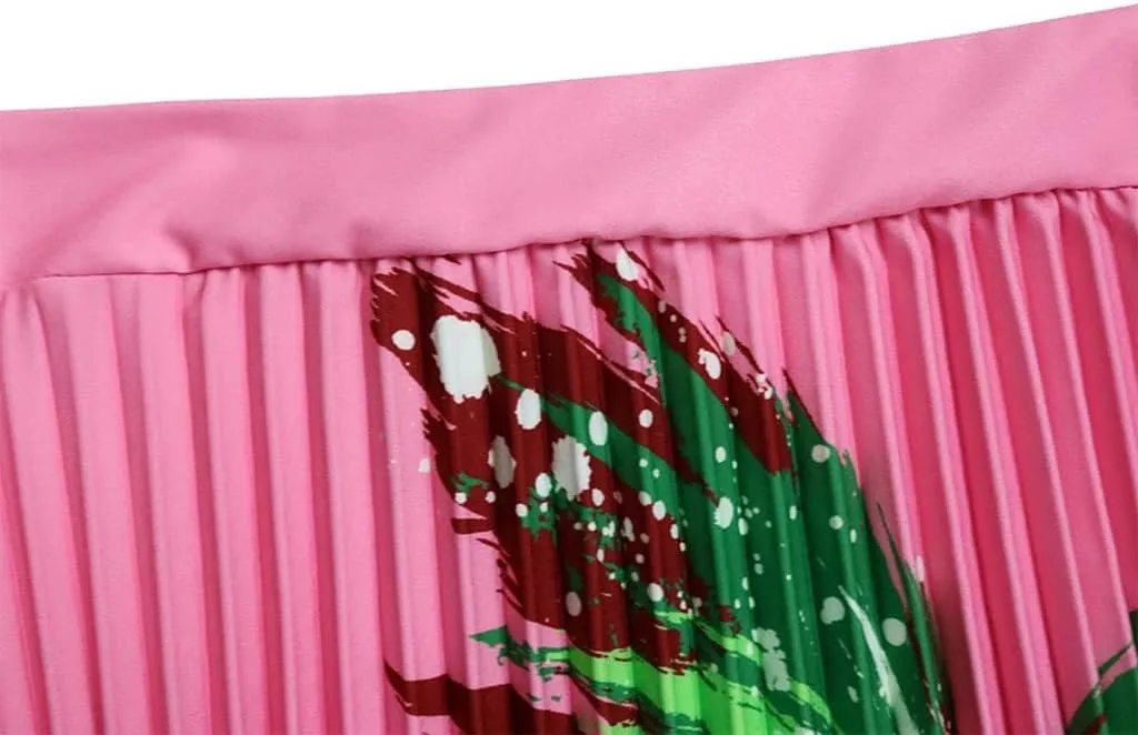 Women's Prom Dresses Sexy Printed Tops Pleated Large Skirt Half-Body Skirt Set Formal Dresses
