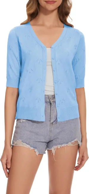 Women's Short Sleeve V Neck Shrugs Button Down Knit Cropped Cardigan Sweater Tops