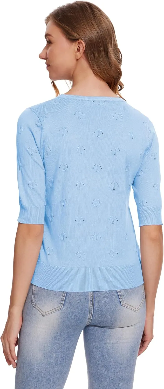Women's Short Sleeve V Neck Shrugs Button Down Knit Cropped Cardigan Sweater Tops
