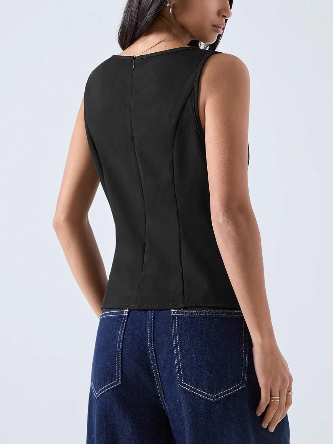 Womens Sleeveless Camisole Tank Tops Blouse Round Neck Casual Asymmetrical Regular Fit Top