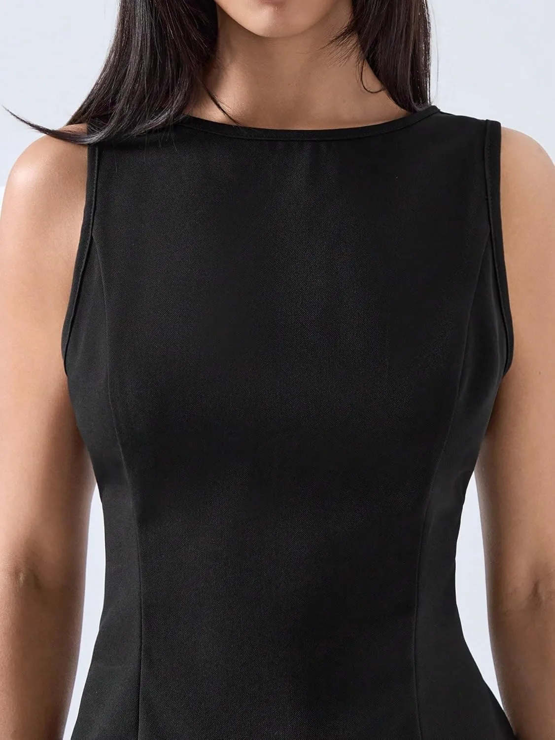 Womens Sleeveless Camisole Tank Tops Blouse Round Neck Casual Asymmetrical Regular Fit Top