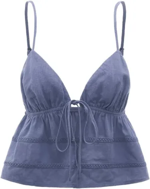 Womens Sleeveless Camisole Tank Tops Blouse Spaghetti Strap Solid Tie Front Cami Top