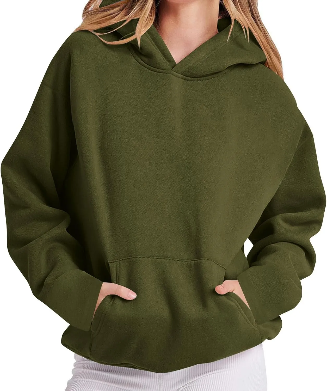 Womens Solid Fleece Hooded Sweatshirts Oversized Casual Fall Winter Pullover Hoodies 2024 Baggy Long Sleeve Tops 2024