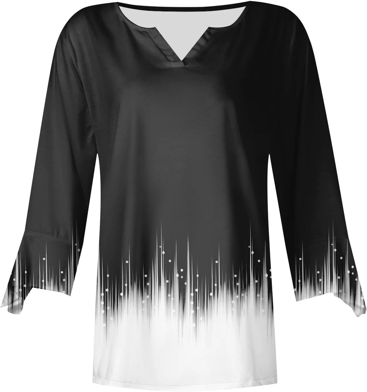 Women's Summer Tops Floral Print V Neck Basic Tees Bell 3/4 Sleeve Loose Casual Tunic Tops Summer Baggy Work Tops