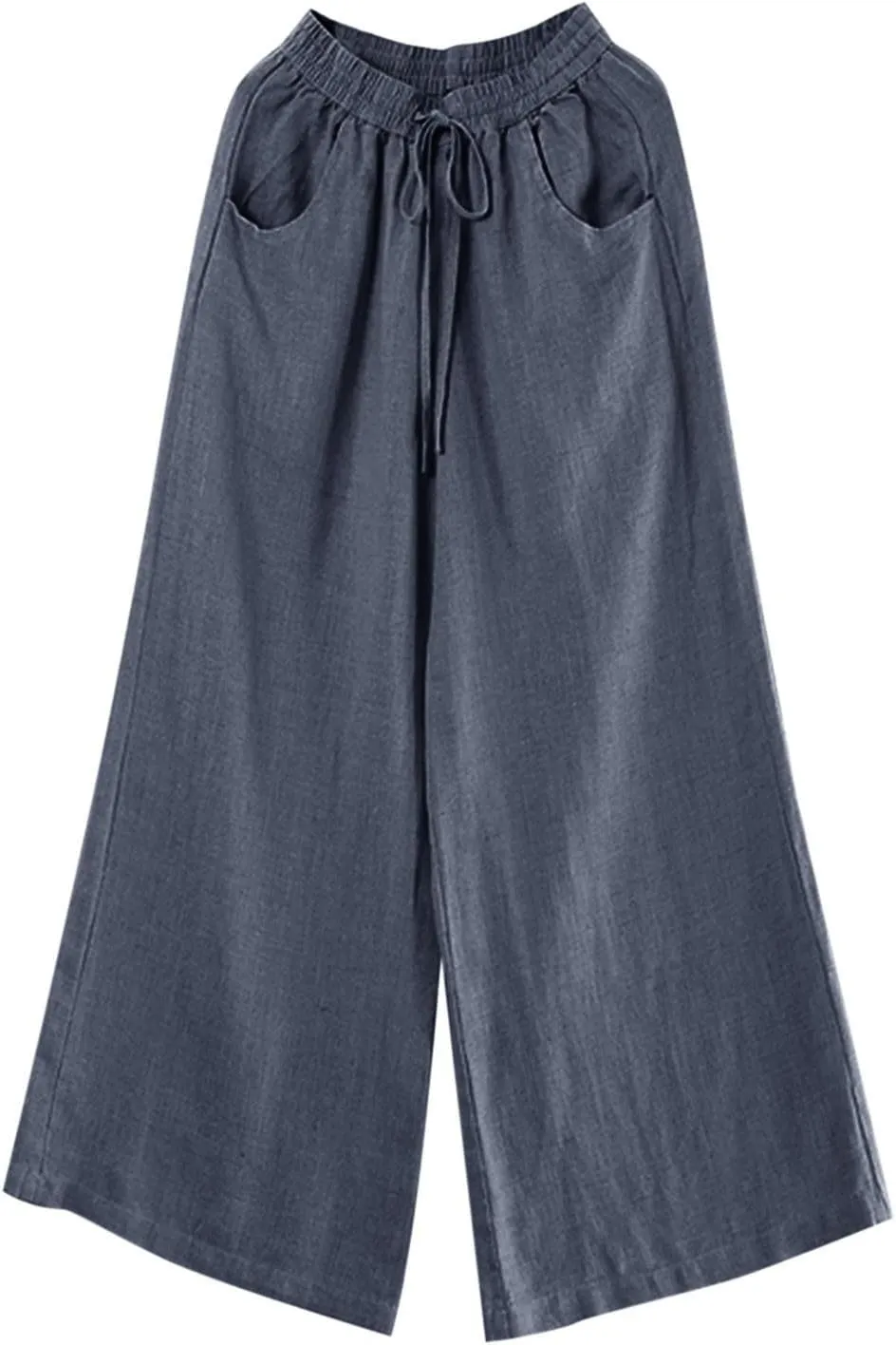 Womens Summer Wide Leg Pants High Waist Flowy Elastic Waist Lacing Plus Size Linen Palazzo Trousers Beach Vacation Yoga Pants
