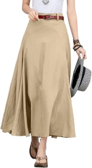 Women's Vintage High Waist A-Line Flared Midi Skirts with Pockets Plus Size Lightweight Casual Midi Skirt