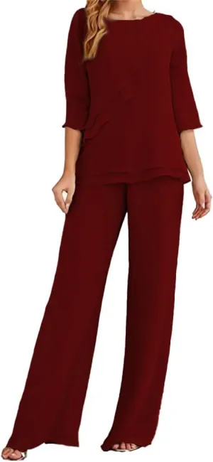 Women's Wedding Pant Suits Elegant Mother of The Bride Pant Suit Chiffon Pants Suits for Women