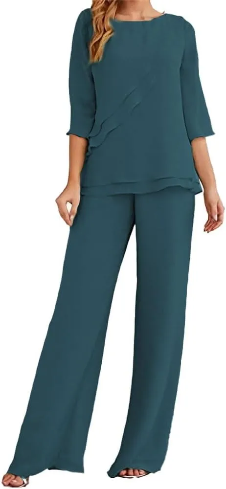 Women's Wedding Pant Suits Elegant Mother of The Bride Pant Suit Chiffon Pants Suits for Women