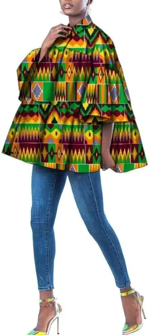 XIAOHUAGUA African Clothes for Women Casual Ankara Floral Print Ruffles Sleeve Loose Shirt Plus Size Mini Dress
