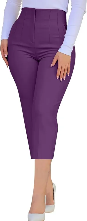yardsong Business Casual Pants for Women High Waisted Dressy Capris Summer Fashion Office Work Slim Fit Capri Dress Pants