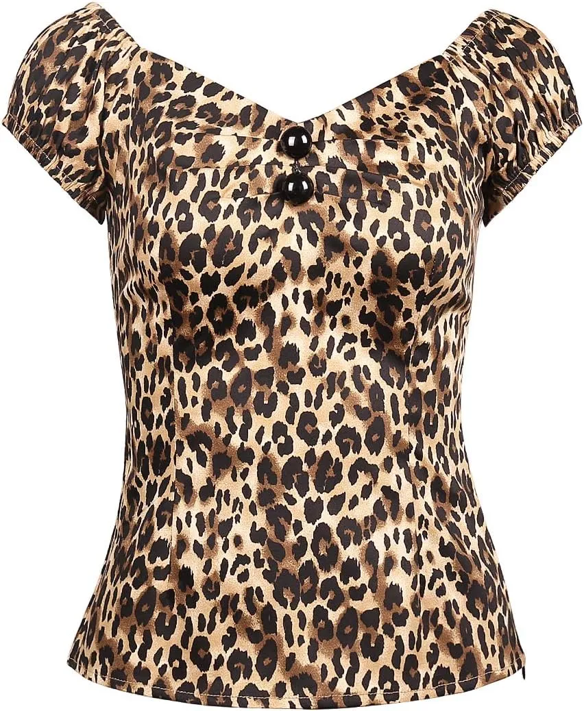 YARN & INK Women's Rockabilly Tops 1950s Pinup Shirt Casual Off Shoulder Vintage Blouse