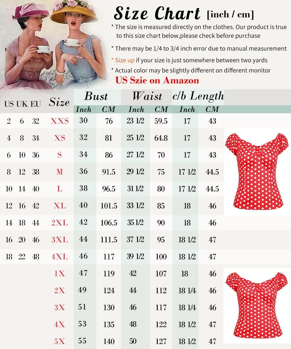 YARN & INK Women's Rockabilly Tops 1950s Pinup Shirt Casual Off Shoulder Vintage Blouse