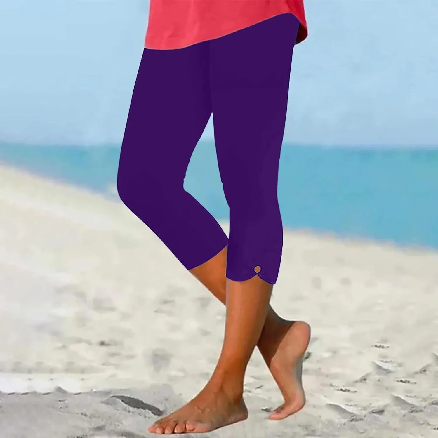 Yoga Capris for Women High Waist Leggings Casual Summer Cropped Pants Comfy Workout Pant Slim Trousers