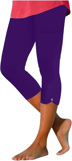 Yoga Capris for Women High Waist Leggings Casual Summer Cropped Pants Comfy Workout Pant Slim Trousers