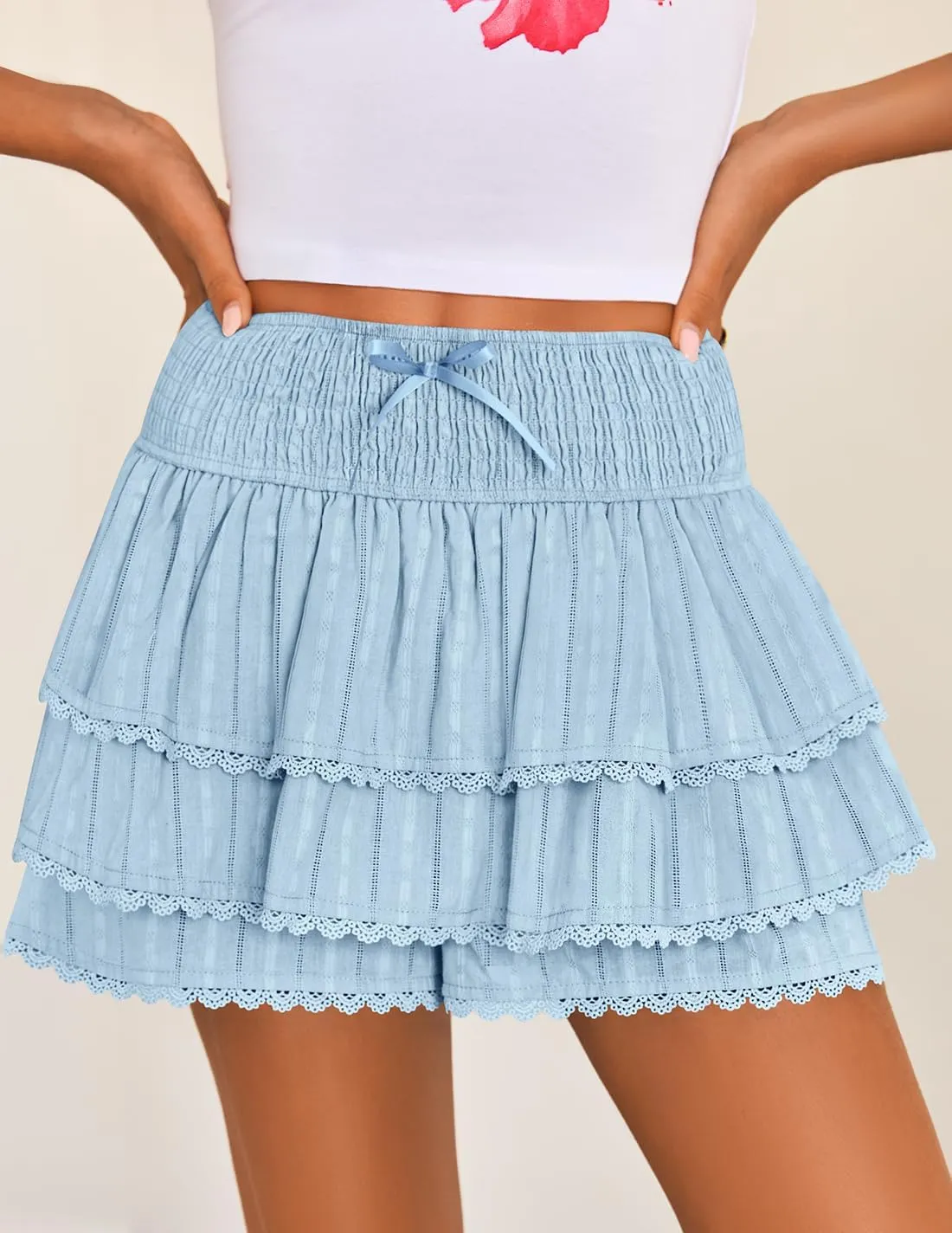 ZESICA Women's Summer Boho Ruffle Tiered Mini Skirt 2025 High Waist Skorts Flowy Casual Beach Shorts