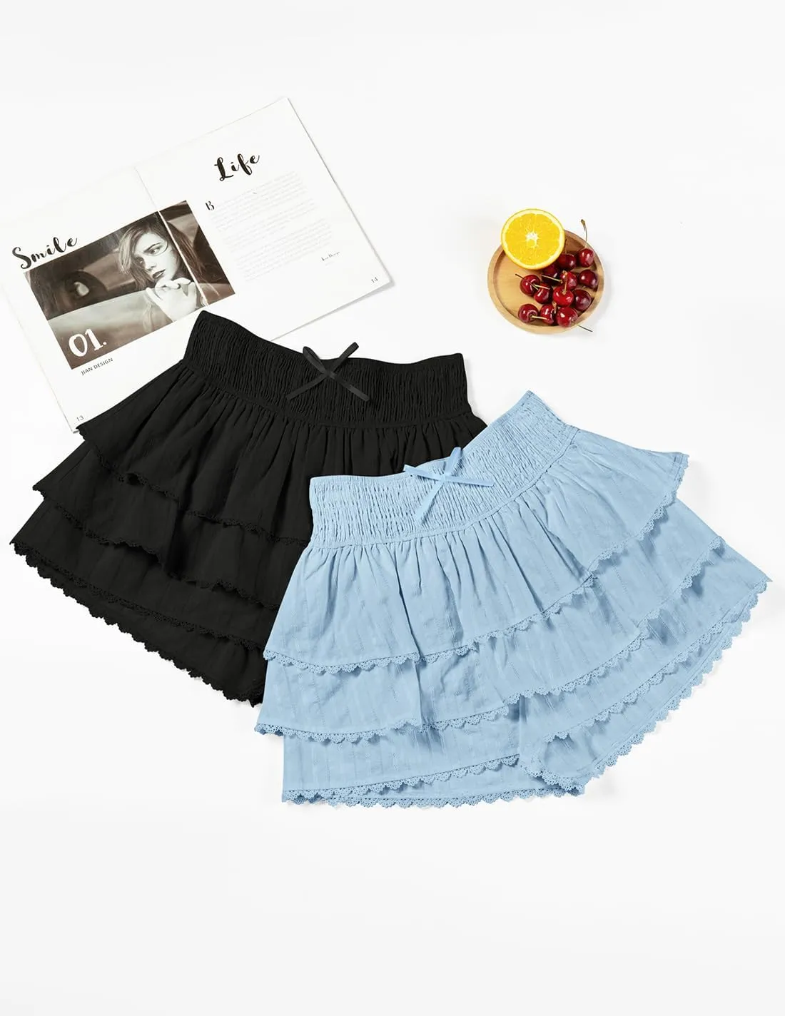 ZESICA Women's Summer Boho Ruffle Tiered Mini Skirt 2025 High Waist Skorts Flowy Casual Beach Shorts