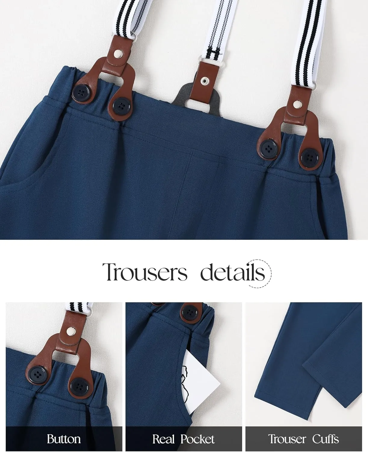 ZOEREA Boys Formal Suit Kid Clothes Gentleman Wedding Prom Outfit Long Sleeves Shirt Bowtie Vest Suspender Pants 6-10T