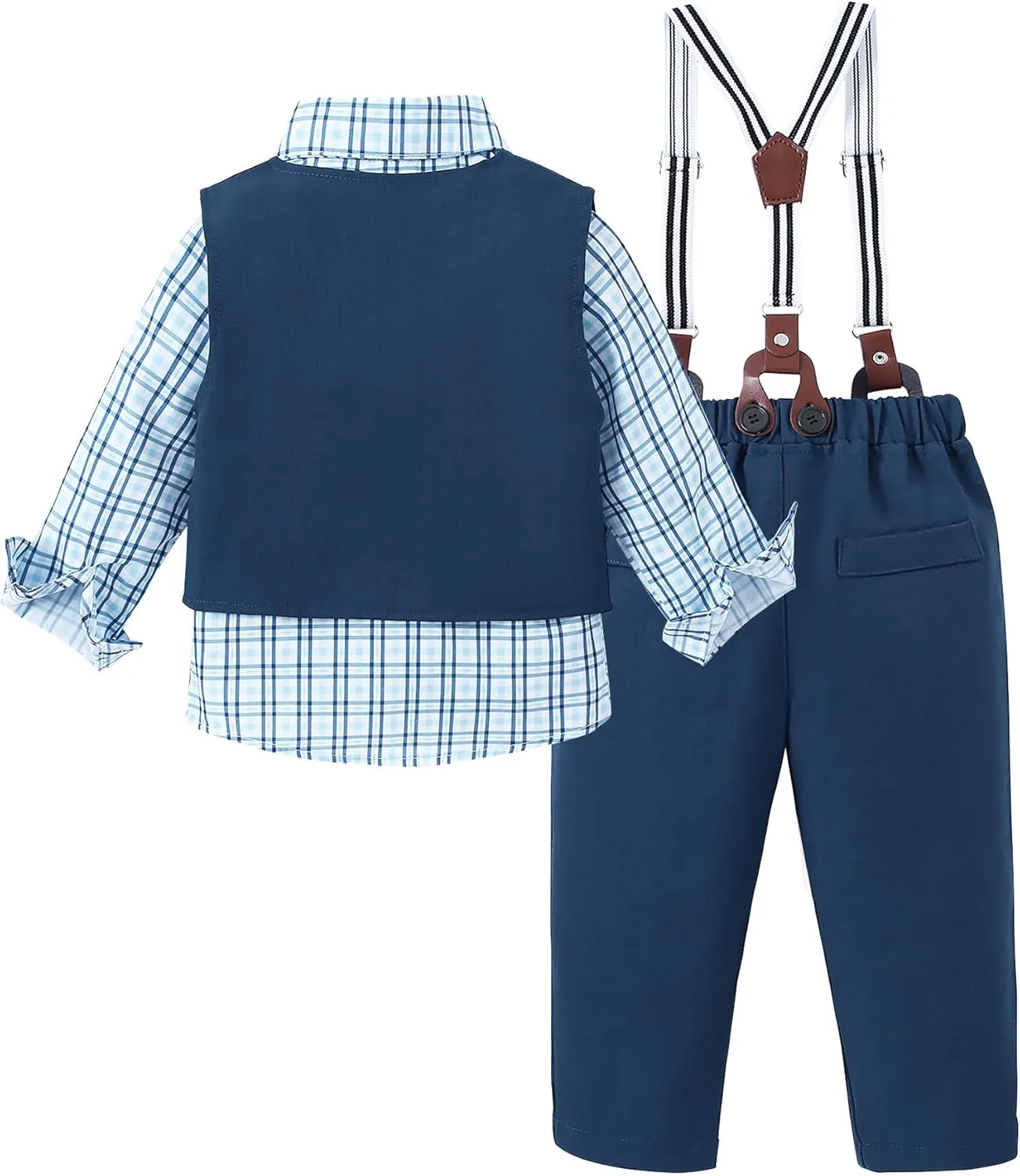 ZOEREA Boys Formal Suit Kid Clothes Gentleman Wedding Prom Outfit Long Sleeves Shirt Bowtie Vest Suspender Pants 6-10T