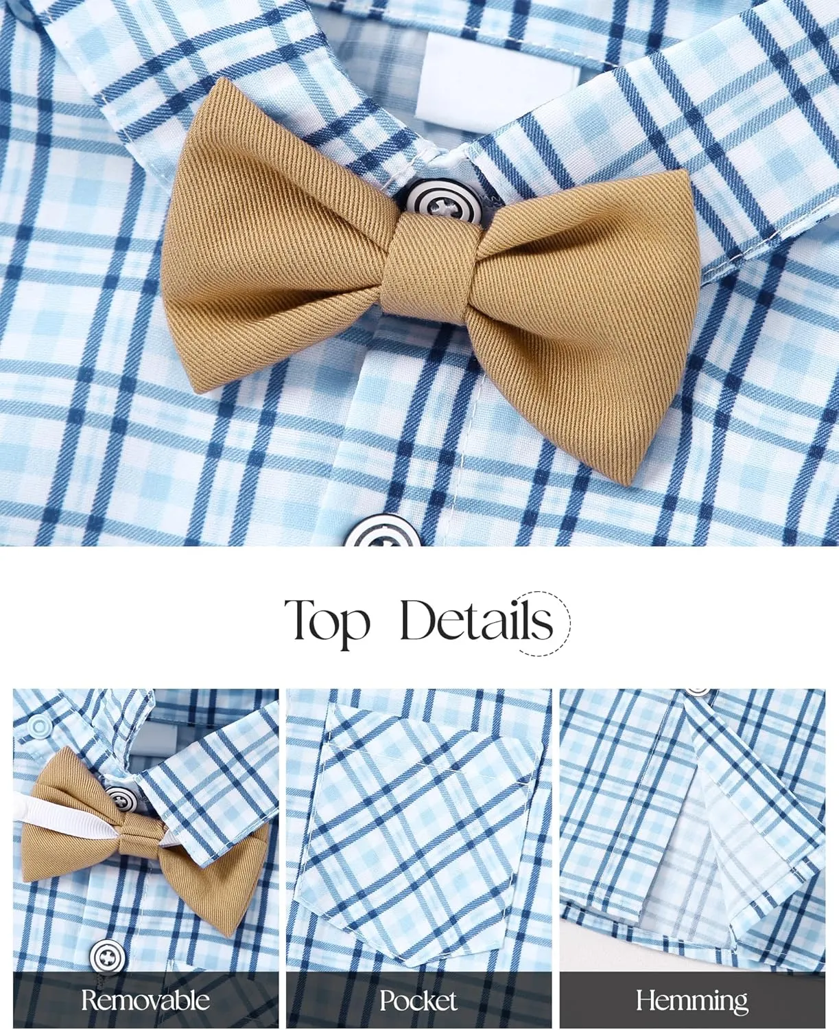 ZOEREA Boys Formal Suit Kid Clothes Gentleman Wedding Prom Outfit Long Sleeves Shirt Bowtie Vest Suspender Pants 6-10T