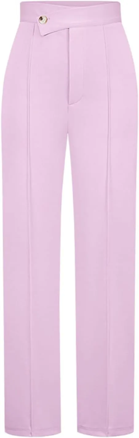 ZWRXW Wide Leg Suit Pants for Women Pleated Elegant High Waist Straight Long Pants Casual Loose Fit Solid Trousers