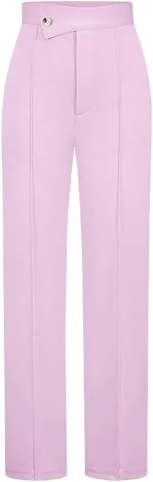 ZWRXW Wide Leg Suit Pants for Women Pleated Elegant High Waist Straight Long Pants Casual Loose Fit Solid Trousers